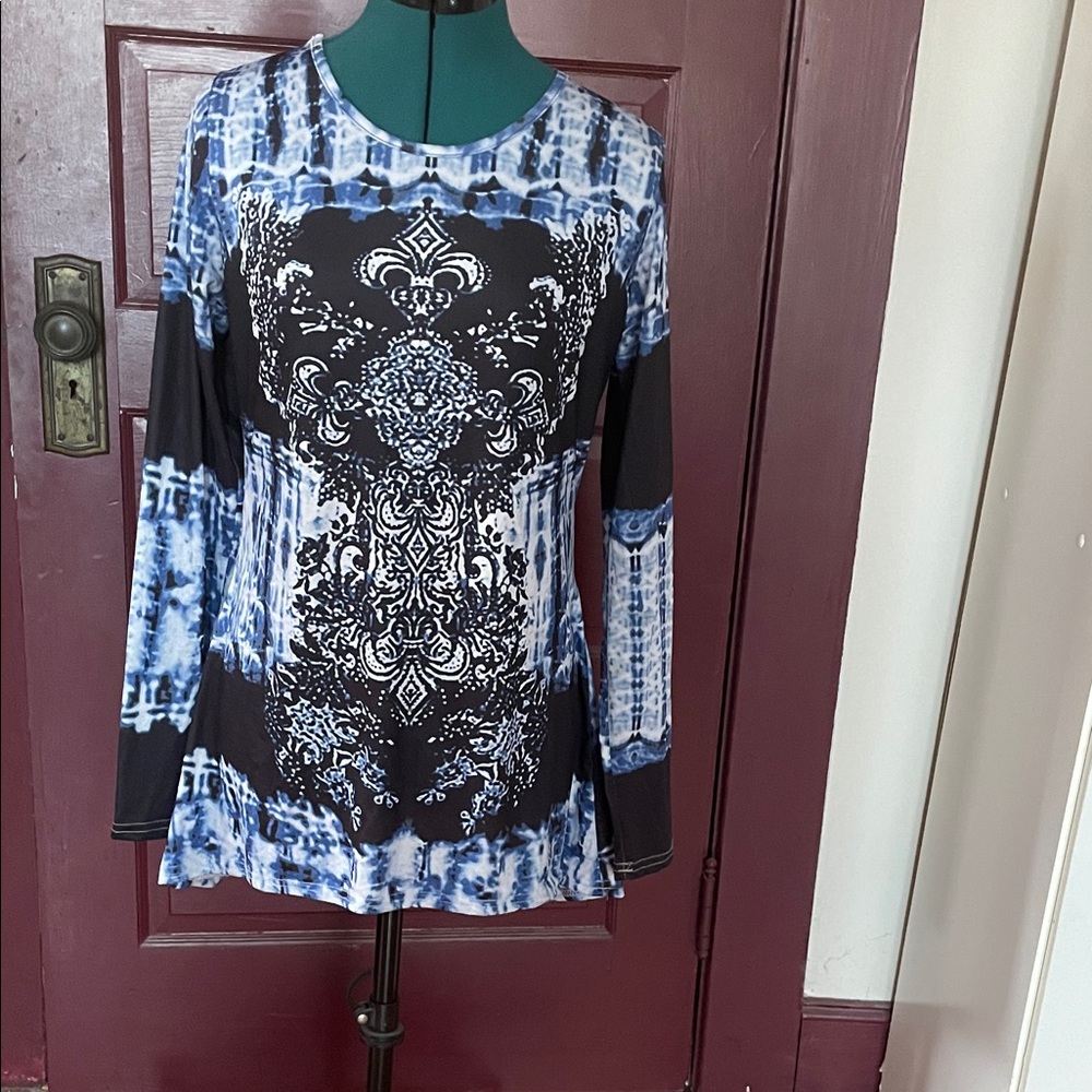 Women's Blue and Black Patterned Tunic